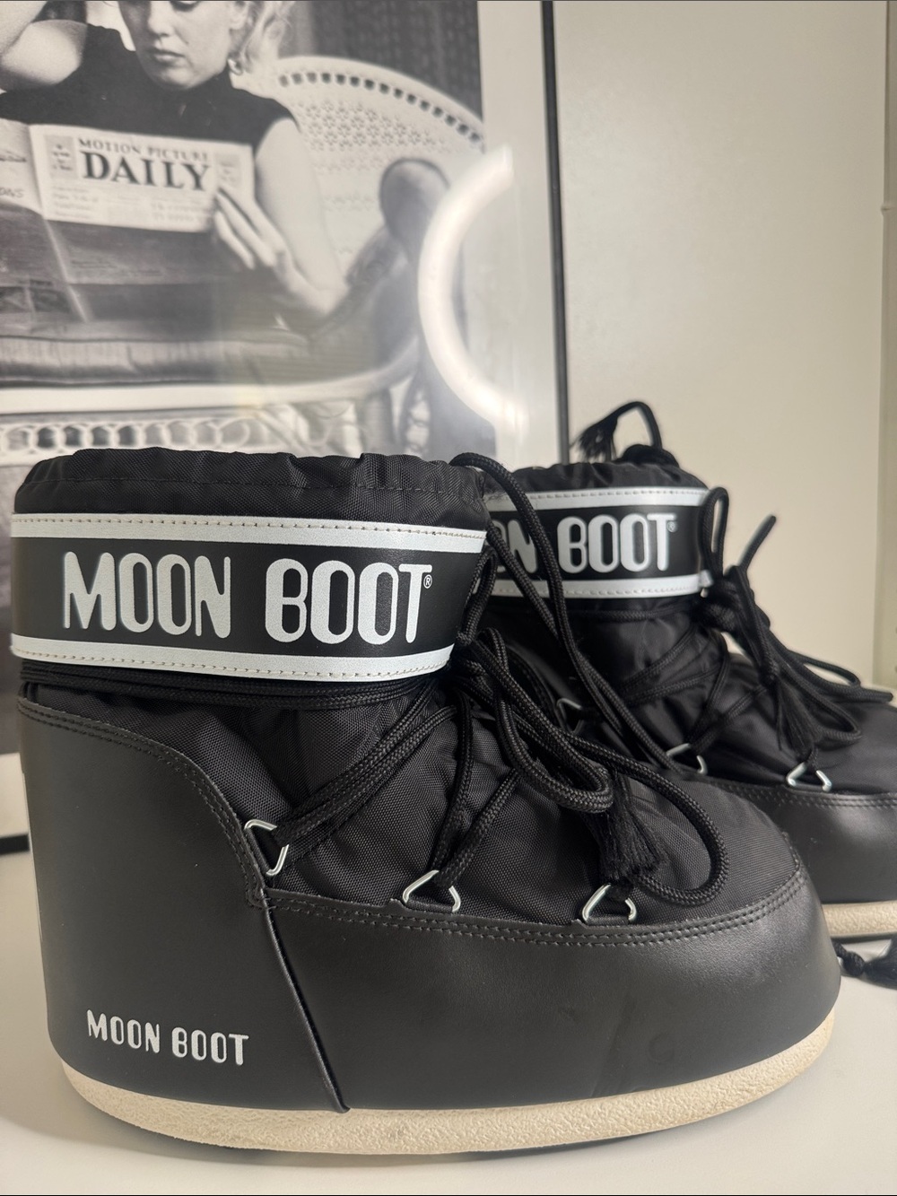 Original Boot moon Black Snow Boots with White Sole / Worn only once; fits size8